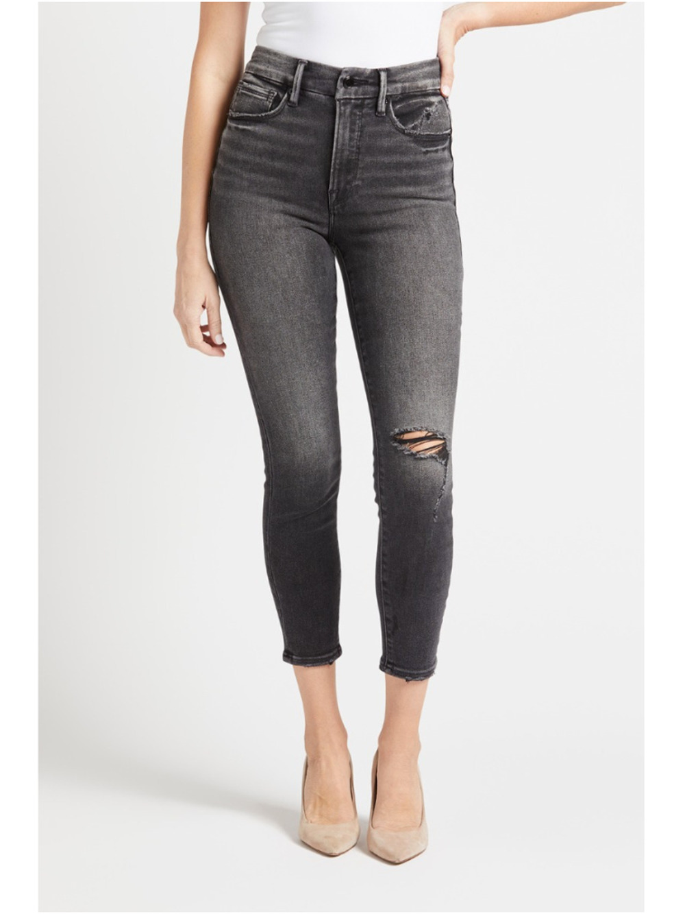 GOOD AMERICAN NWT Evereve Good Waist Crop Denim Jeans in Black157 // 00